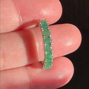 Half Eternity Zambia Natural Emerald Ring in 925 Sterling Silver Size 8